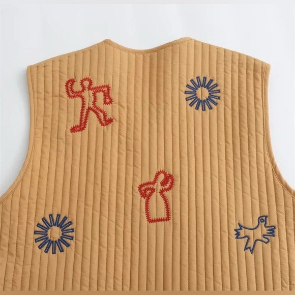 NEW ZARA - Indigenous Inspired Tan Embroidered Vest Size Large - Picture 6 of 11
